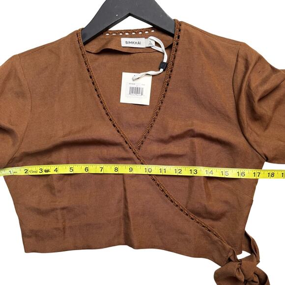 SIMKHAI Hailey Wrap Crop Crochet Trim Top Small - Picture 9 of 10